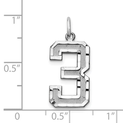 14K Weißgold großer gebürsteter Charm mit diamantgeschliffener Zahl 3