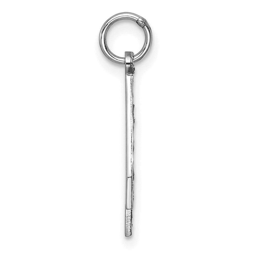 14K Weißgold großer gebürsteter Charm mit Diamantschliff, Zahl 4
