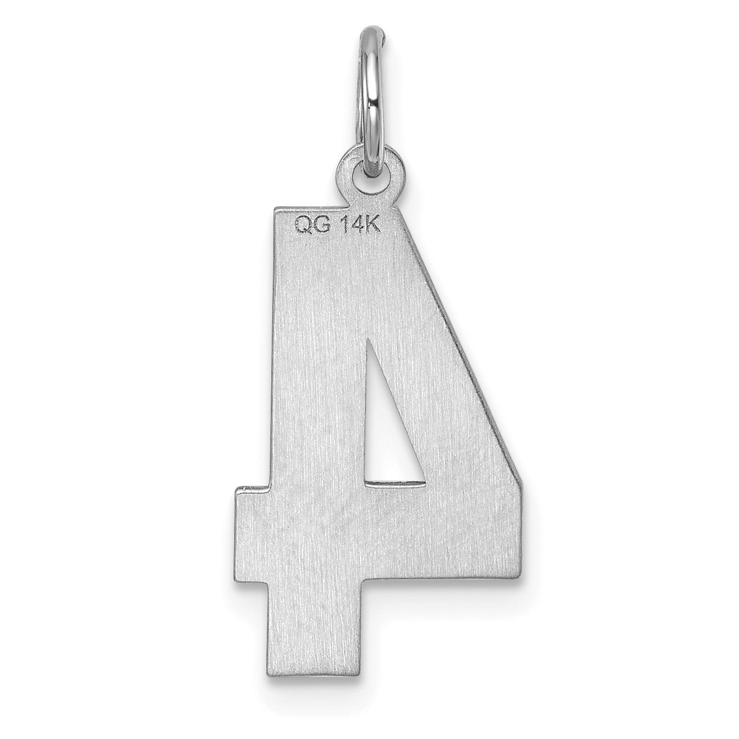 14K Weißgold großer gebürsteter Charm mit Diamantschliff, Zahl 4