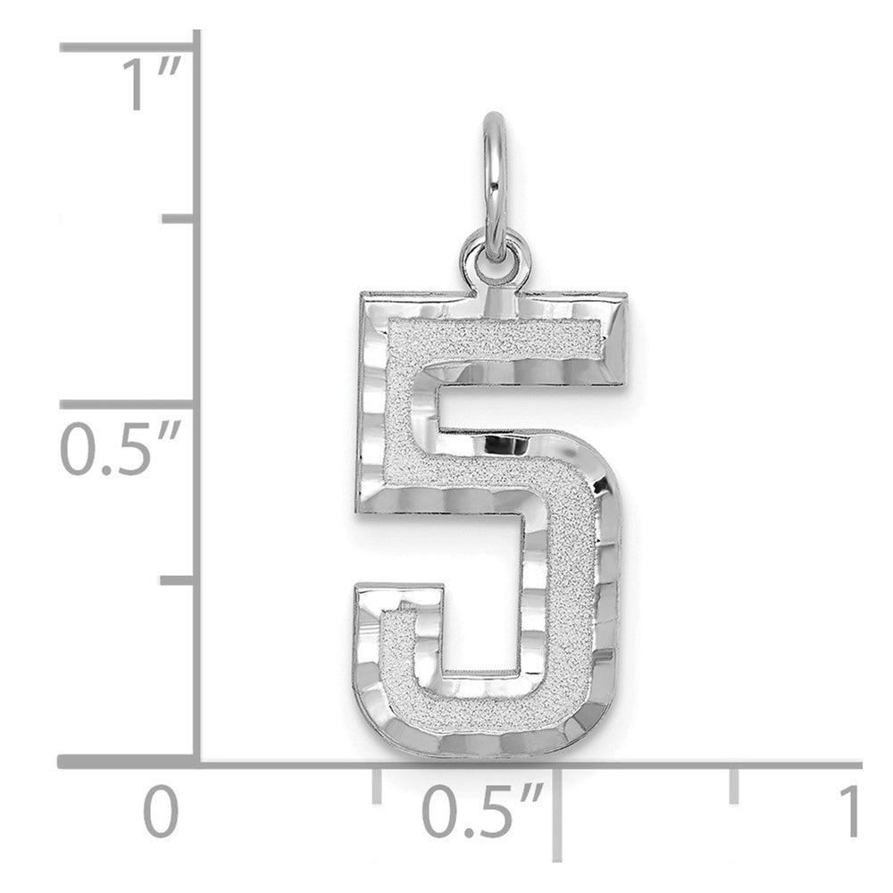 14K Weißgold großer gebürsteter, diamantgeschliffener Zahl-5-Charm