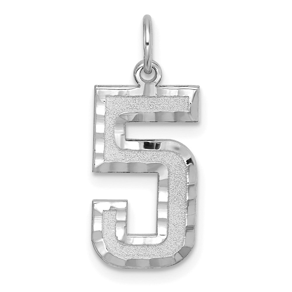 14K Weißgold großer gebürsteter, diamantgeschliffener Zahl-5-Charm