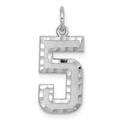 14K Weißgold großer gebürsteter, diamantgeschliffener Zahl-5-Charm