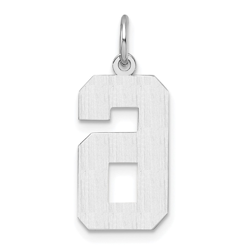 14k Weißgold Großer Gebürsteter Diamantgeschliffener Zahl-6-Charm
