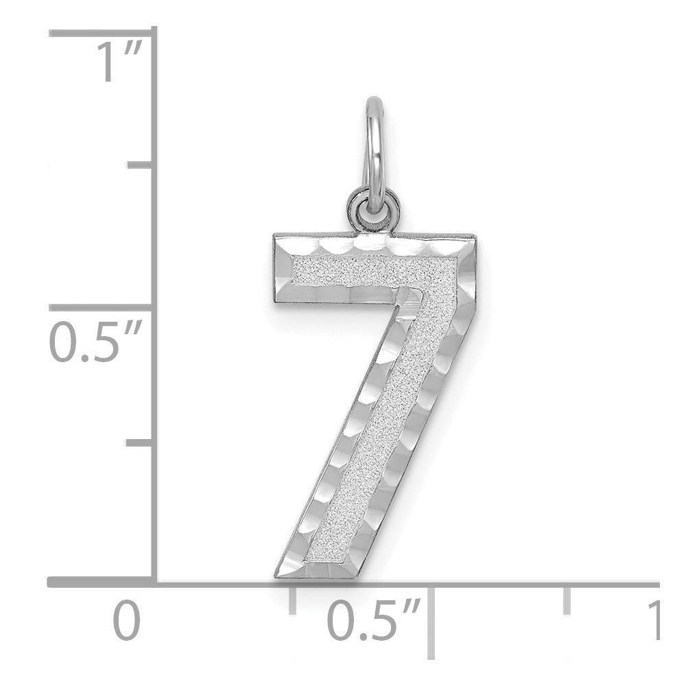 14K Weißgold 14kw Groß Gebürstet Diamantiert Zahl 7 Charm