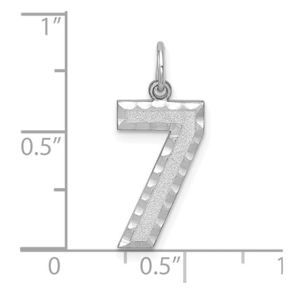 14K Weißgold 14kw Groß Gebürstet Diamantiert Zahl 7 Charm