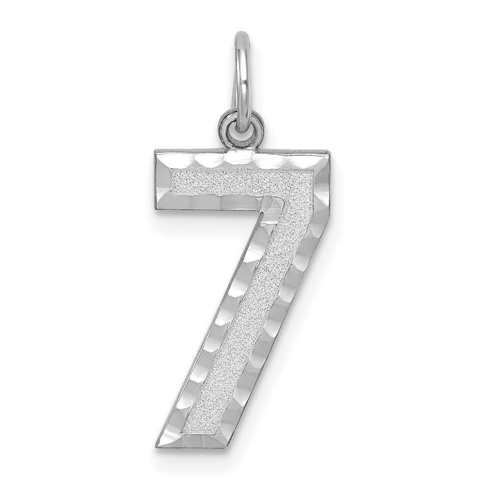 14K Weißgold 14kw Groß Gebürstet Diamantiert Zahl 7 Charm