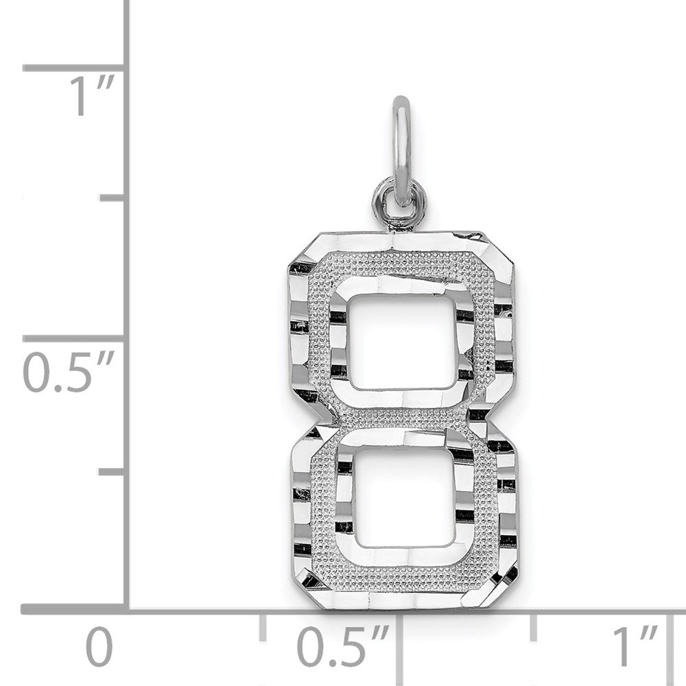 14K Weißgold großer gebürsteter Diamant-Charm mit Zahl 8