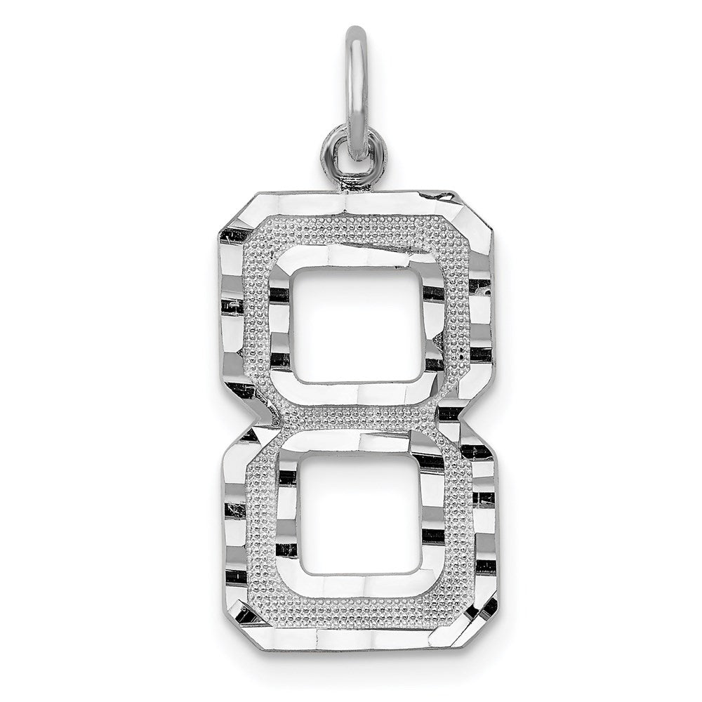 14K Weißgold großer gebürsteter Diamant-Charm mit Zahl 8