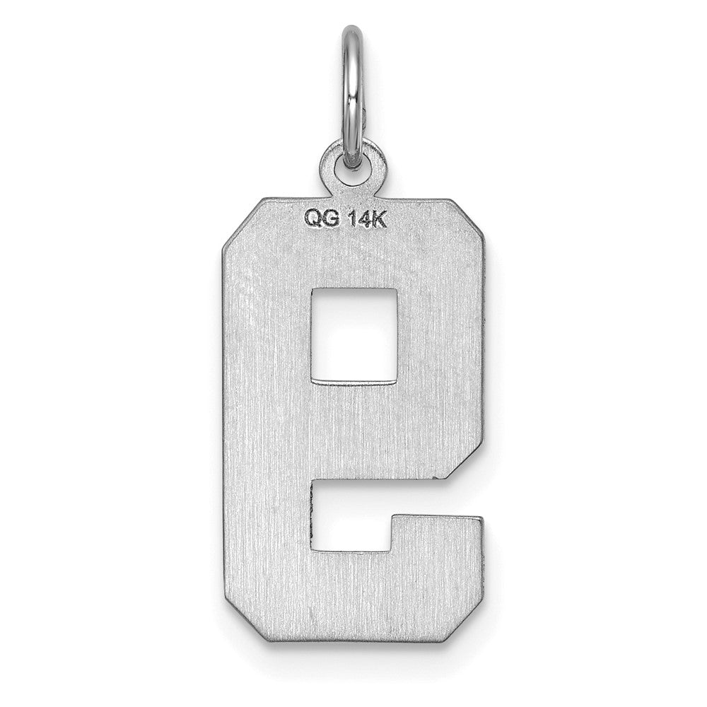 14K Weißgold Großer Gebürsteter Diamantgeschliffener Zahl-9-Charm