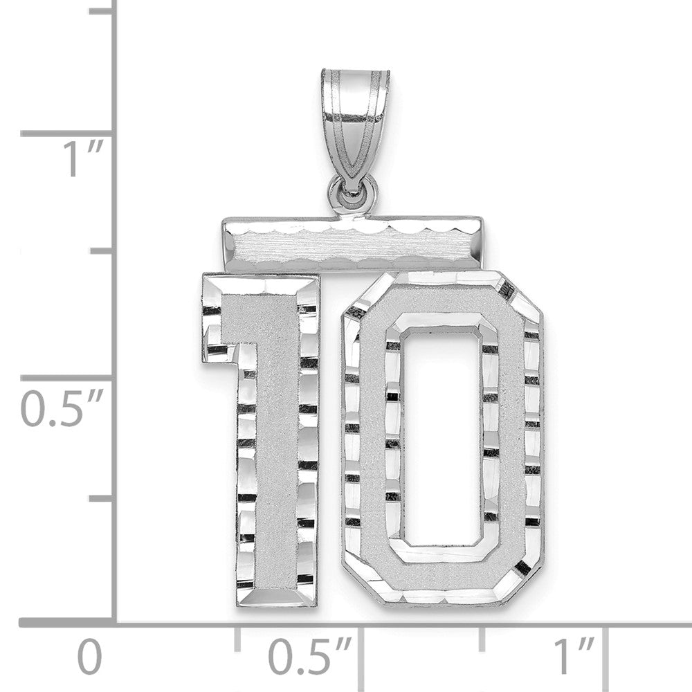 14K Weißgold 14kw Groß Gebürstet Diamantiert Zahl 10 Charm