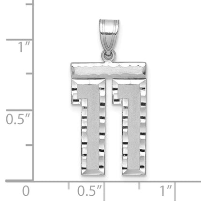 14K Weißgold Großer Gebürsteter Diamantgeschliffener Zahl-11-Charm