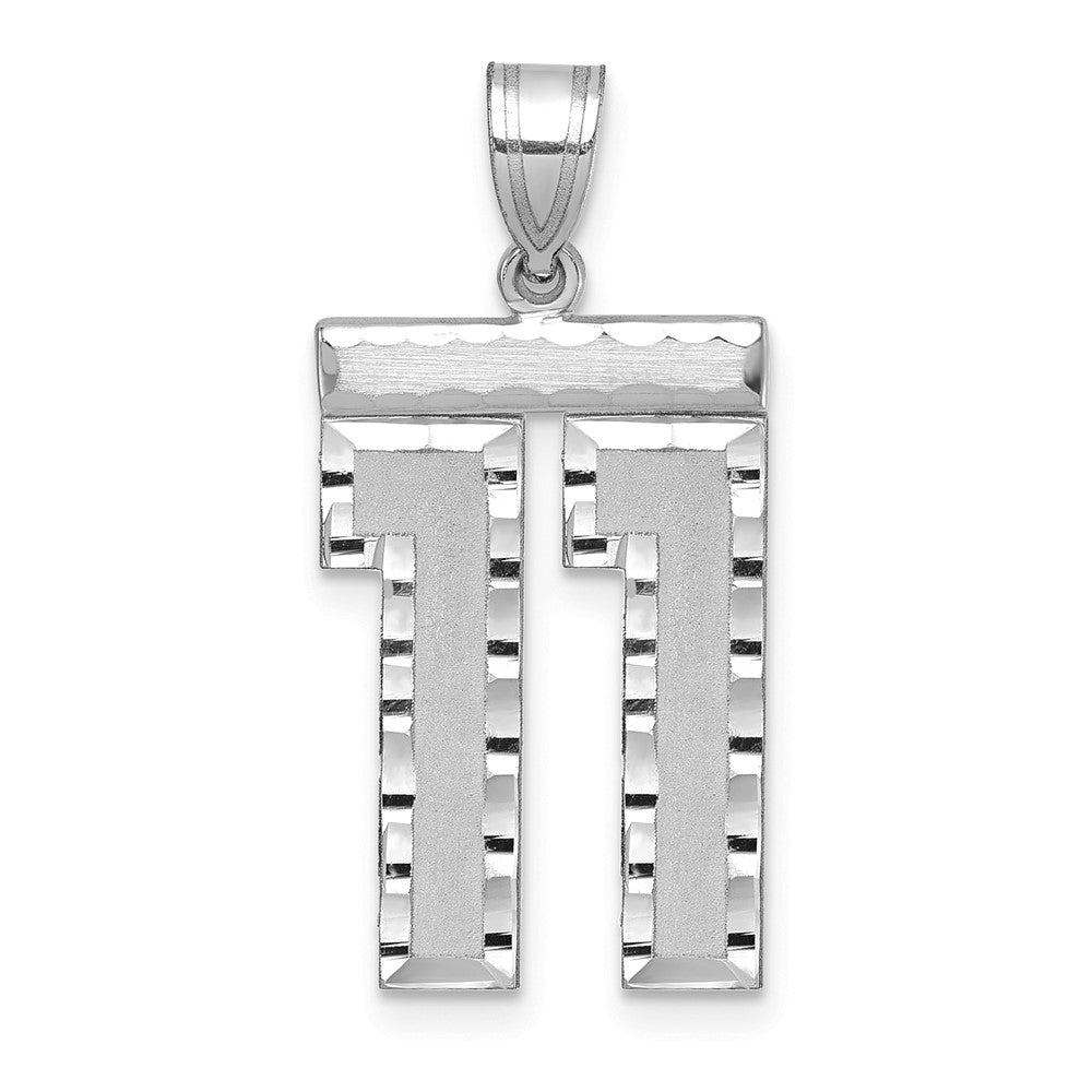 14K Weißgold Großer Gebürsteter Diamantgeschliffener Zahl-11-Charm