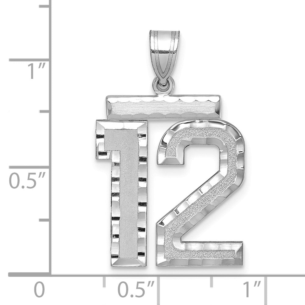 14K Weißgold Großer Gebürsteter Diamantgeschliffener Zahl-12-Charm