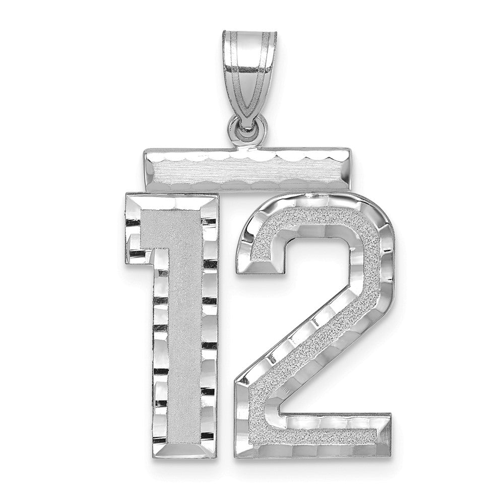 14K Weißgold Großer Gebürsteter Diamantgeschliffener Zahl-12-Charm