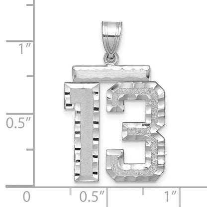 14K Weißgold großer gebürsteter Charm mit Diamantschliff „Zahl 13“