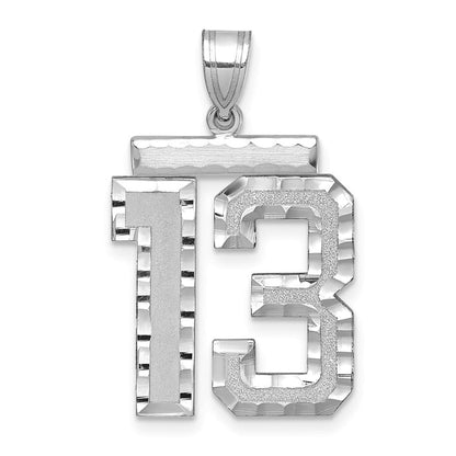 14K Weißgold großer gebürsteter Charm mit Diamantschliff „Zahl 13“