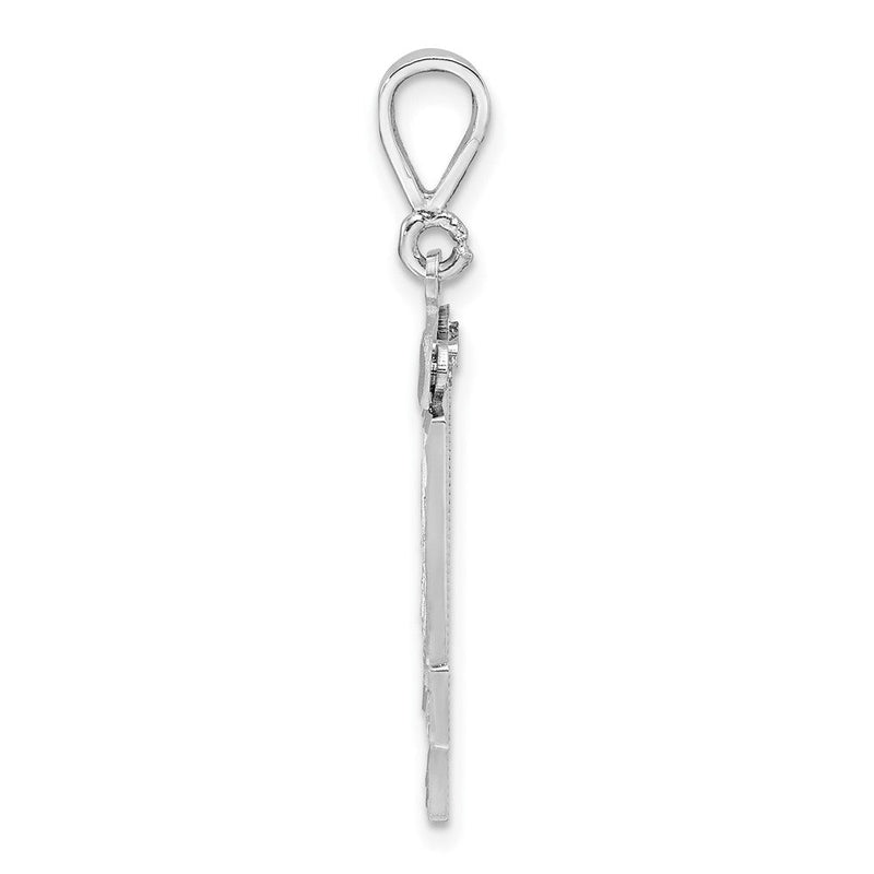 14K Weißgold großer gebürsteter Charm mit Diamantschliff „Zahl 14“