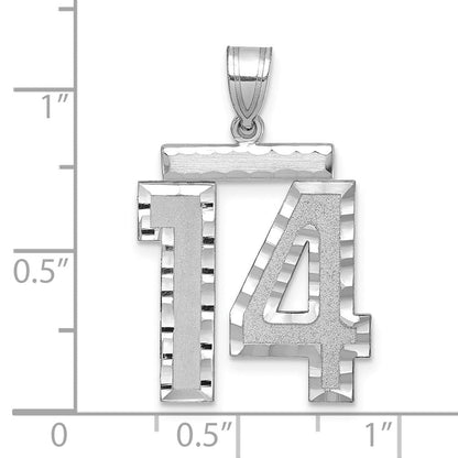 14K Weißgold großer gebürsteter Charm mit Diamantschliff „Zahl 14“