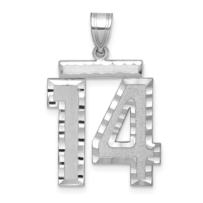 14K Weißgold großer gebürsteter Charm mit Diamantschliff „Zahl 14“