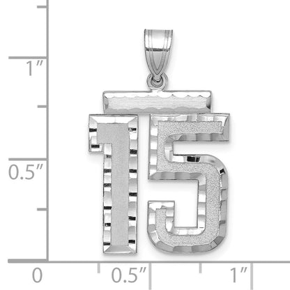 14K Weißgold Großer Gebürsteter Diamantgeschliffener Zahl-15-Charm