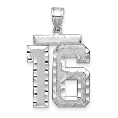 14K Weißgold großer gebürsteter Diamant-geschliffener Zahl-16-Charm