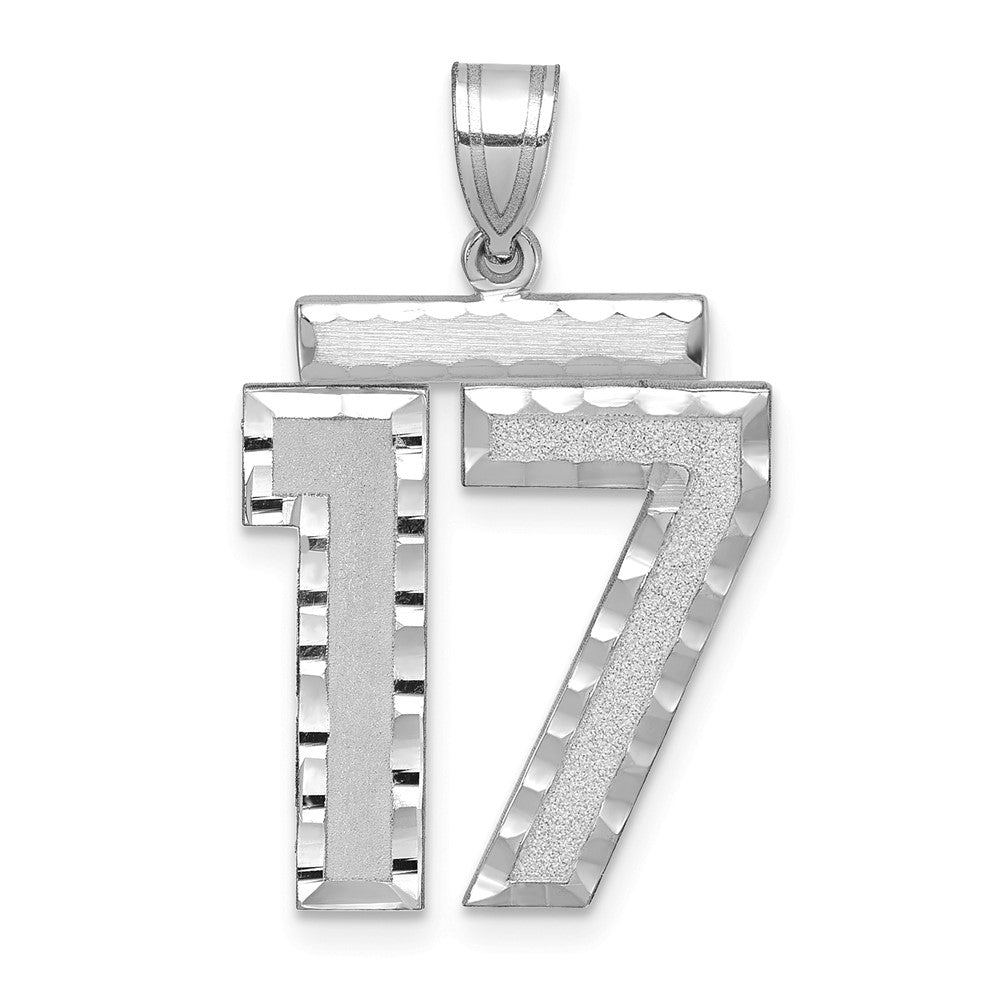 14K Weißgold Großer Gebürsteter Diamantschliff Zahl 17 Charm