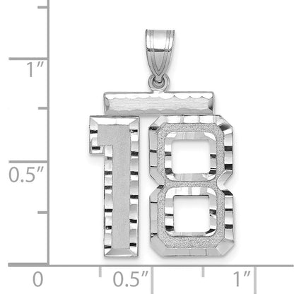 14K Weißgold großer gebürsteter Zahl-18-Charm mit Diamantschliff