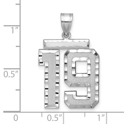 14K Weißgold großer gebürsteter Diamant-Charm mit Zahl 19