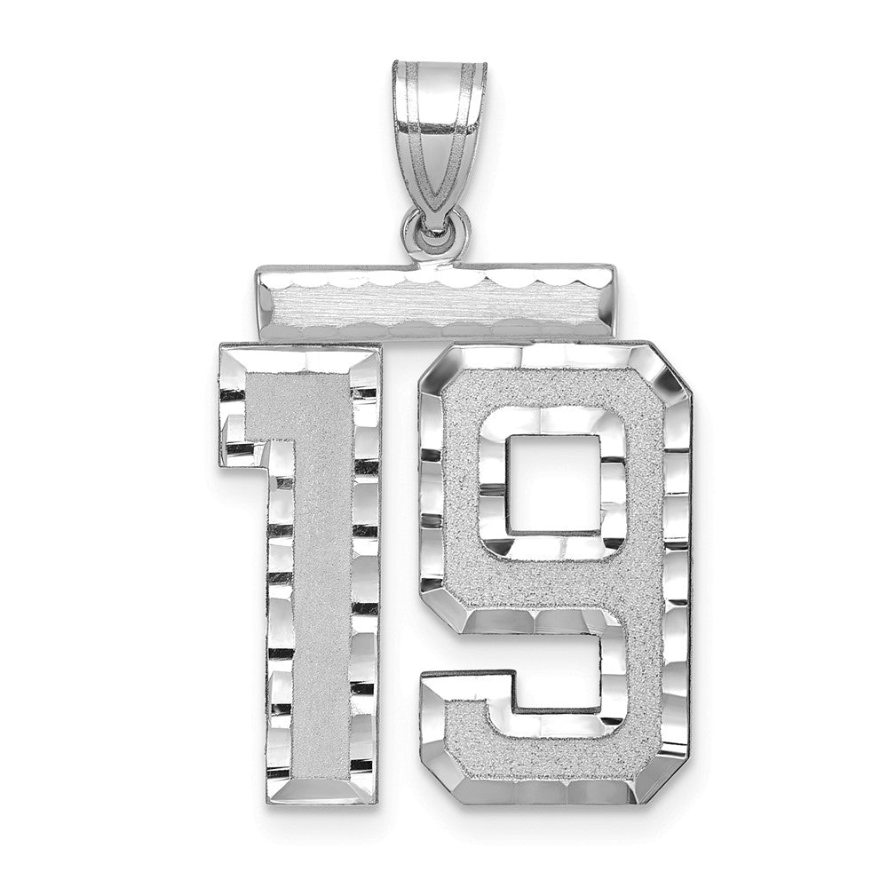 14K Weißgold großer gebürsteter Diamant-Charm mit Zahl 19