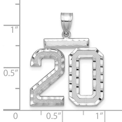 14k Weißgold großer gebürsteter Charm mit Diamantschliff „Zahl 20“