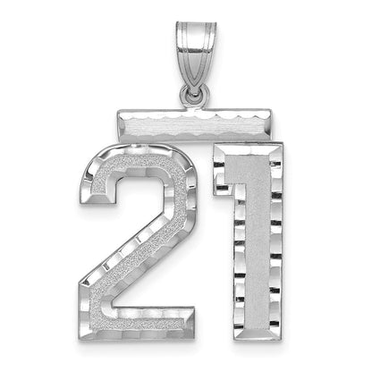 14k Weißgold großer gebürsteter, diamantgeschliffener Charm „Zahl 21“