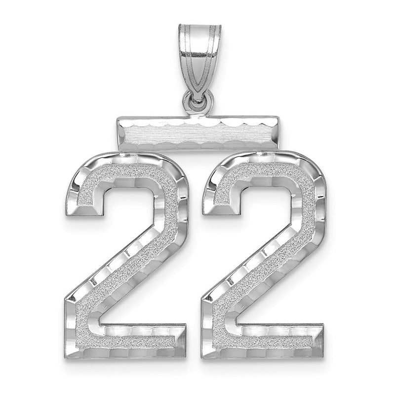 14K Weißgold großer gebürsteter Charm mit Diamantschliff, Zahl 22