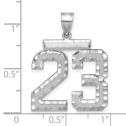 14K Weißgold großer gebürsteter, diamantgeschliffener Charm „Zahl 23“