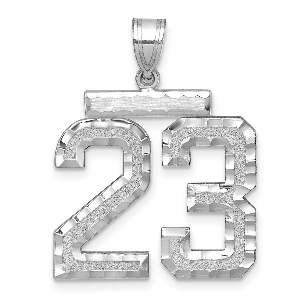 14K Weißgold großer gebürsteter, diamantgeschliffener Charm „Zahl 23“