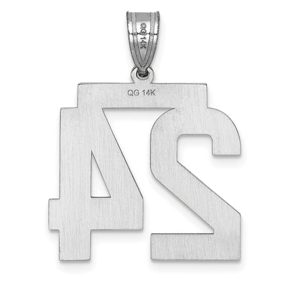 14K Weißgold Großer Gebürsteter Diamantgeschliffener Charm Zahl 24