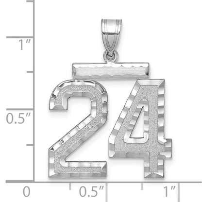 14K Weißgold Großer Gebürsteter Diamantgeschliffener Charm Zahl 24
