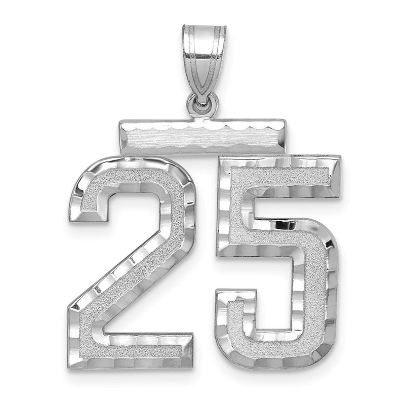 14K Weißgold großer gebürsteter Charm mit Diamantschliff „Zahl 25“