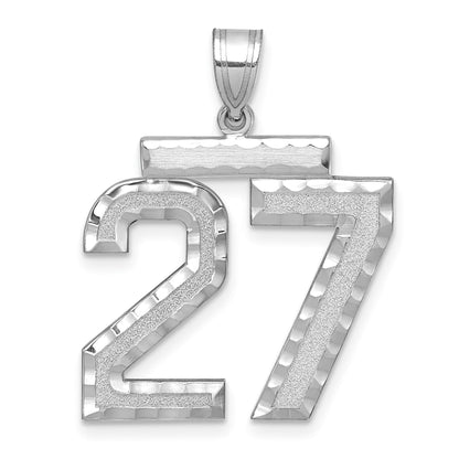 14K Weißgold großer gebürsteter Diamant-Charm mit Zahl 27