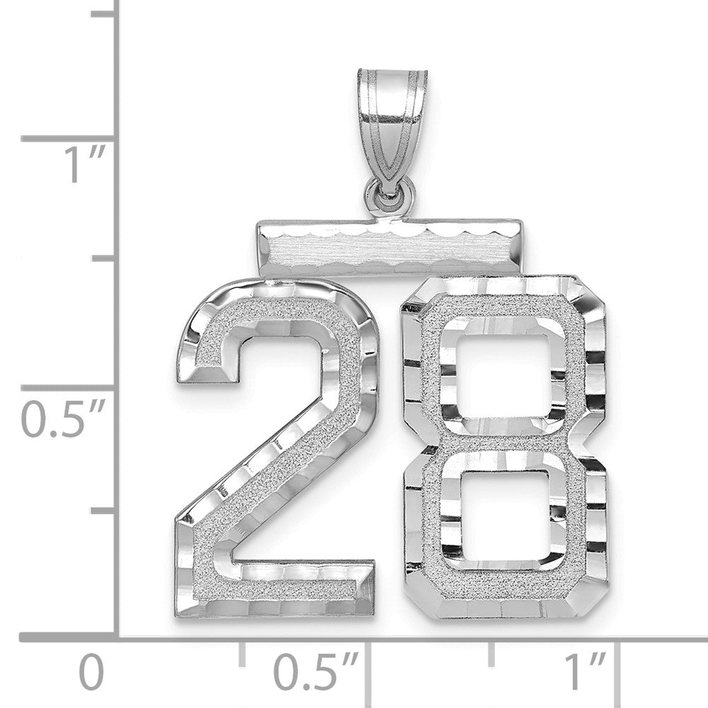 14k Weißgold Großer Gebürsteter Diamantgeschliffener Zahl-28-Charm