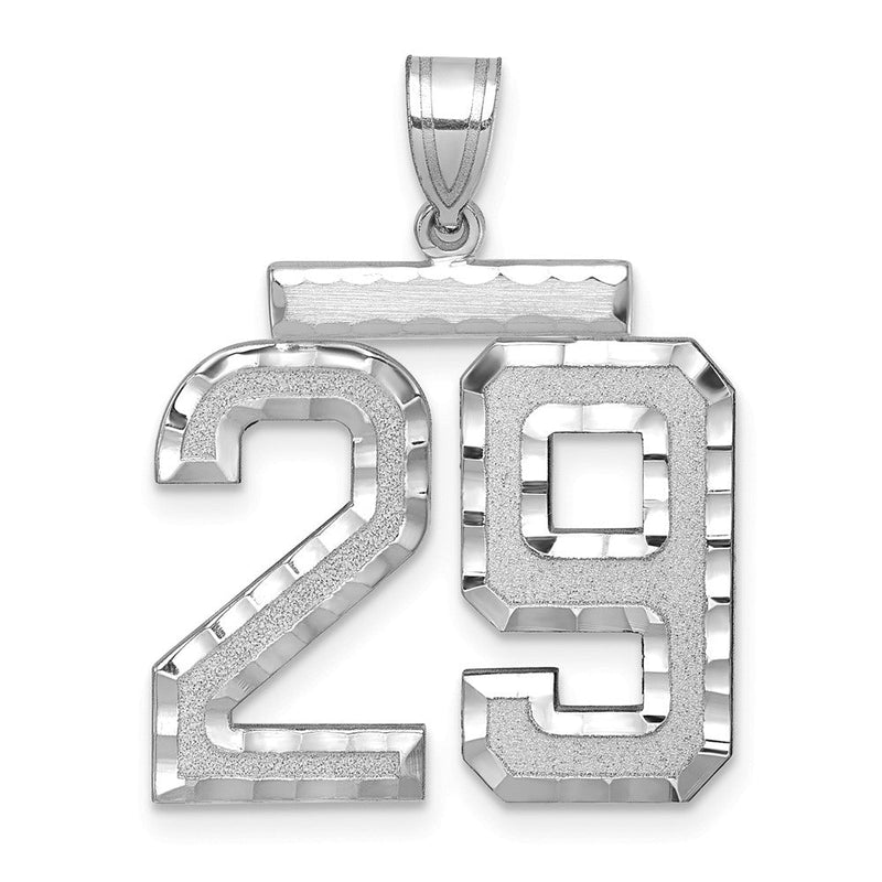 14K Weißgold großer gebürsteter Charm mit Diamantschliff „Zahl 29“