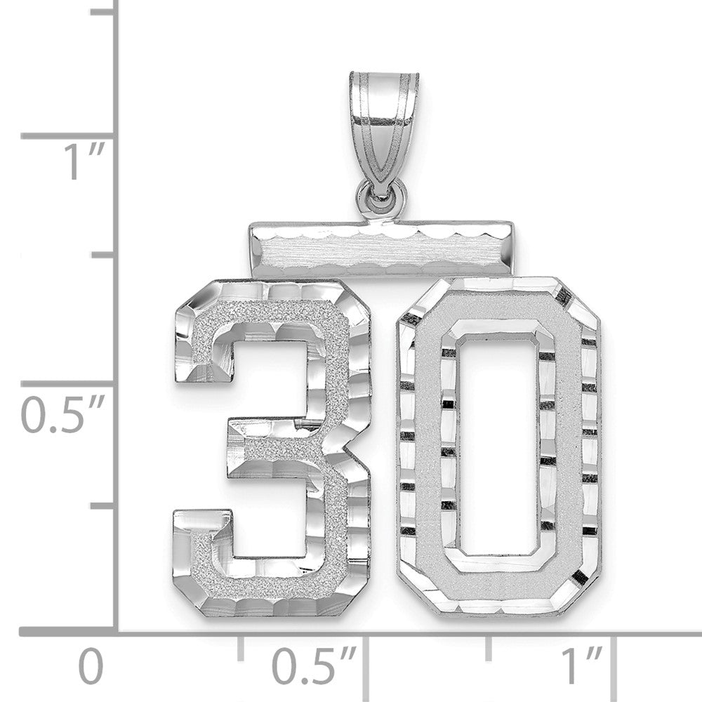 14K Weißgold Großer Gebürsteter Diamantgeschliffener Charm Zahl 30