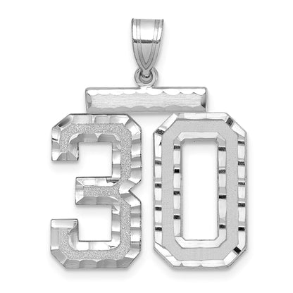 14K Weißgold Großer Gebürsteter Diamantgeschliffener Charm Zahl 30