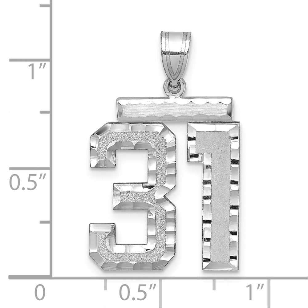 14K Weißgold Großer Gebürsteter Diamantgeschliffener Zahl-31-Charm