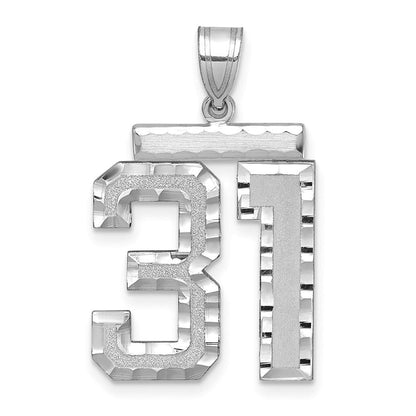 14K Weißgold Großer Gebürsteter Diamantgeschliffener Zahl-31-Charm