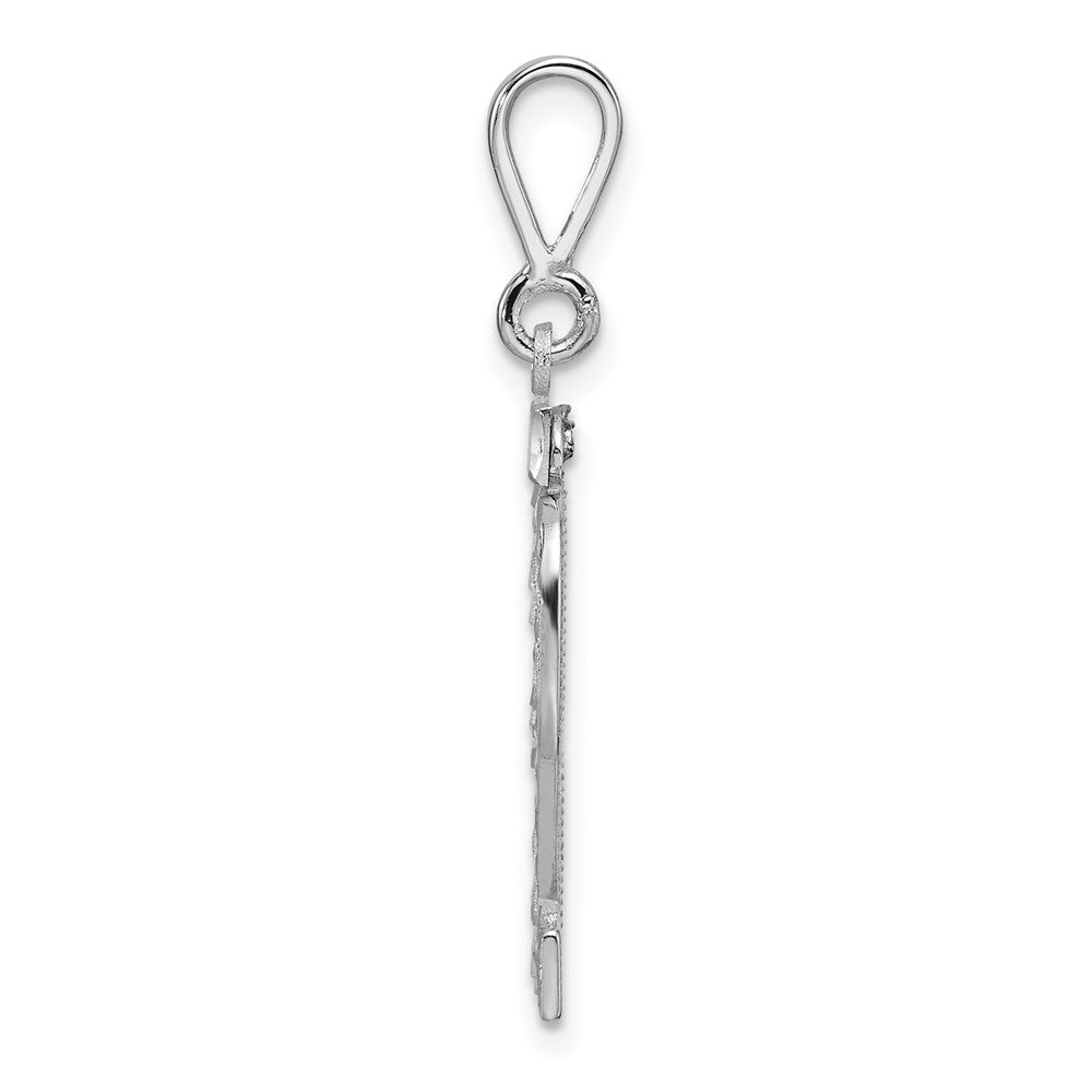 14K Weißgold großer gebürsteter Charm mit Diamantschliff „Zahl 32“