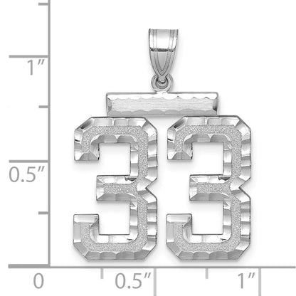 14K Weißgold großer gebürsteter Charm mit Diamantschliff „Zahl 33“