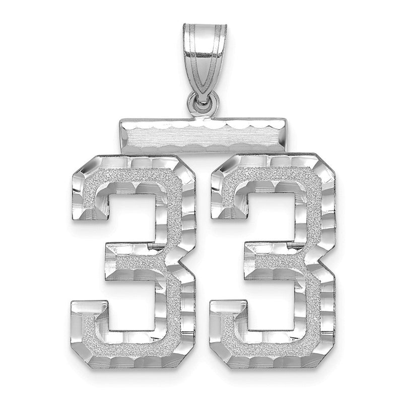 14K Weißgold großer gebürsteter Charm mit Diamantschliff „Zahl 33“