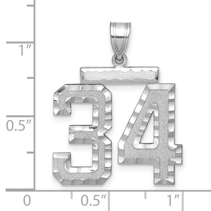 14K Weißgold großer gebürsteter Charm mit Diamantschliff „Zahl 34“