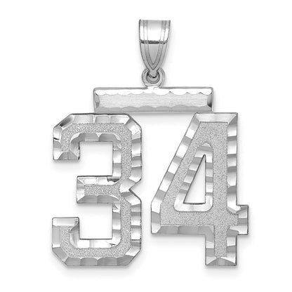 14K Weißgold großer gebürsteter Charm mit Diamantschliff „Zahl 34“