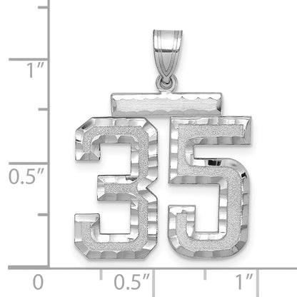 14K Weißgold großer gebürsteter Charm mit Diamantschliff Zahl 35